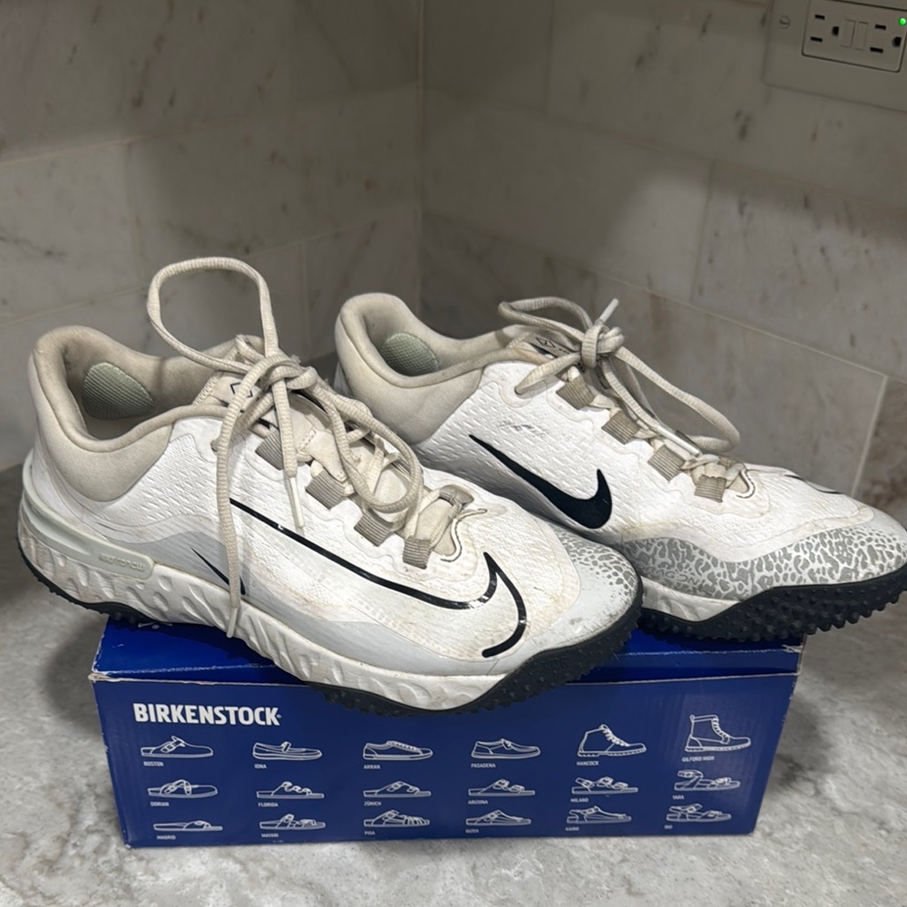 Nike White and Black Softball Turf Shoes